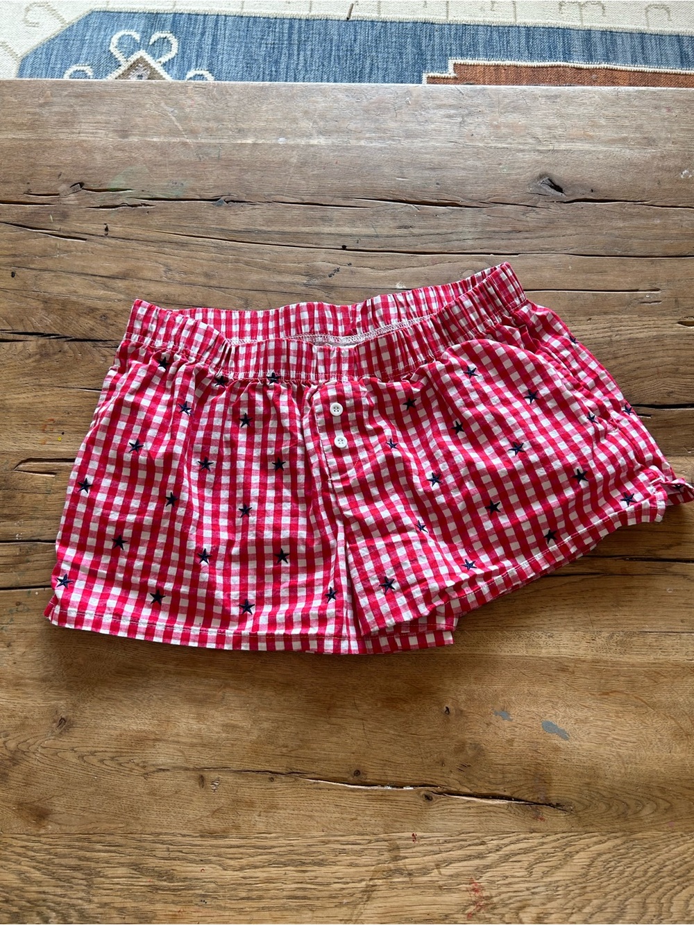 Zoe & Liv Red Gingham Star-Print 100% cotton Women's “boxer” Shorts patriotic M